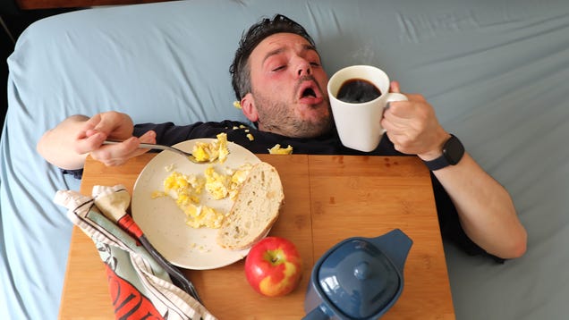 Delight At Receiving Breakfast In Bed Mitigated By Difficulty Of Eating While Horizontal