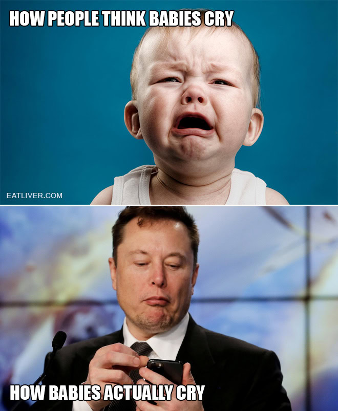 The man can send rockets to space, but when it comes to feelings, he's still on dial-up. Elon Musk is the world's biggest man-child crybaby.