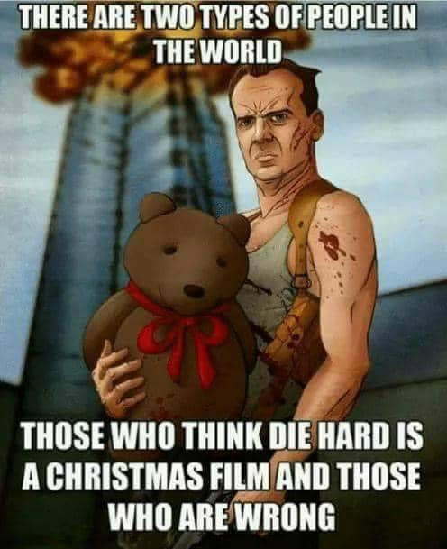 Die Hard Xmas Meme of cartoon John with teddy